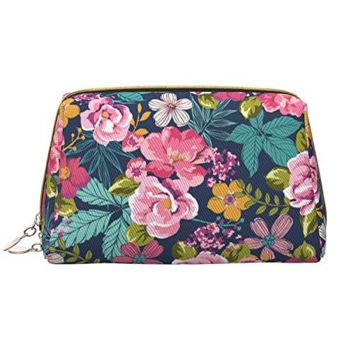 Große Kosmetiktasche, Reise-Kosmetik-Organizer, Leder, tragbar, wasserdicht, mit Reißverschluss, Make-up-Tasche für Damen und Teenager-Mädchen, tropisches Blumenmuster von DJNGN