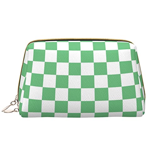 Große Make-up-Tasche Reise-Kosmetik-Organizer Leder Tragbare wasserdichte Make-up-Tasche mit Reißverschluss für Frauen und Teenager-Mädchen Wahite Green Checkered von DJNGN