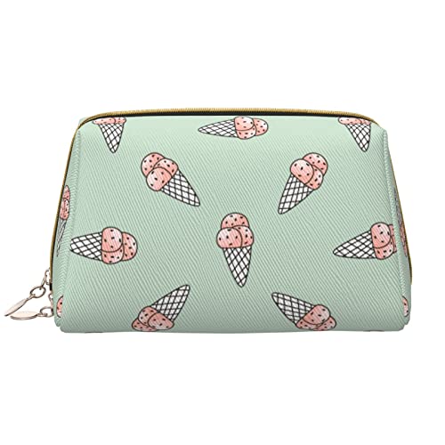 Große Make-up-Tasche Reise-Kosmetik-Organizer aus Leder, tragbar, wasserdicht, mit Reißverschluss, Make-up-Tasche für Frauen und Teenager-Mädchen, Mint Pink Ice Cream von DJNGN