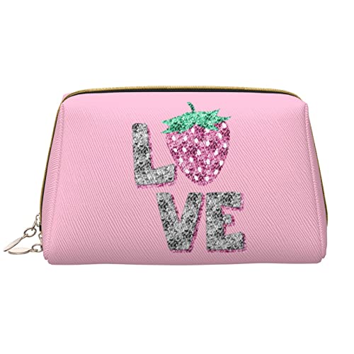 Große Make-up-Tasche für Reisen, Kosmetik-Organizer, Leder, tragbar, wasserdicht, mit Reißverschluss, Make-up-Tasche für Frauen und Teenager-Mädchen, Strawberry Love Pink von DJNGN