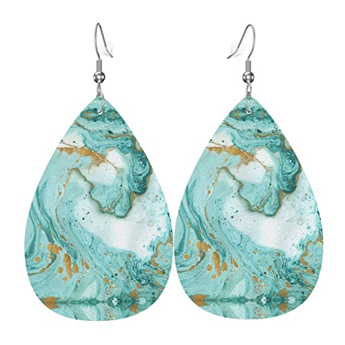 Grüne Goldmarmor-PVC-Kunstleder-Ohrringe, Haken ist 925 versilbertes Material von DJNGN