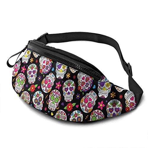 Gürteltasche für Männer und Frauen, Day of The Dead Sugar Skulls Hüfttasche mit Gürtel, verstellbare Umhängetasche, Umhängetasche, Brusttasche für Reisen, Wandern, Radfahren, Laufen von DJNGN