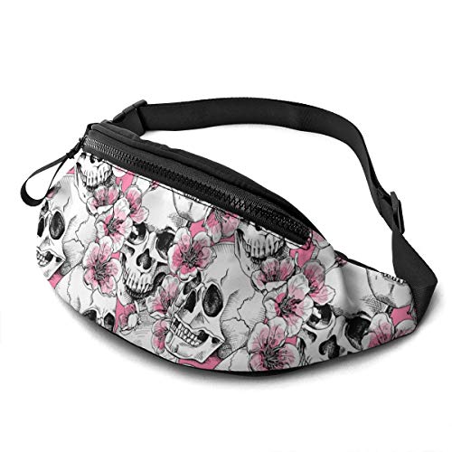 Gürteltasche für Männer und Frauen, EIN Totenkopf mit Blumen, Hüfttasche mit Gürtel, verstellbare Umhängetasche, Umhängetasche, Brusttasche für Reisen, Wandern, Radfahren, Laufen von DJNGN