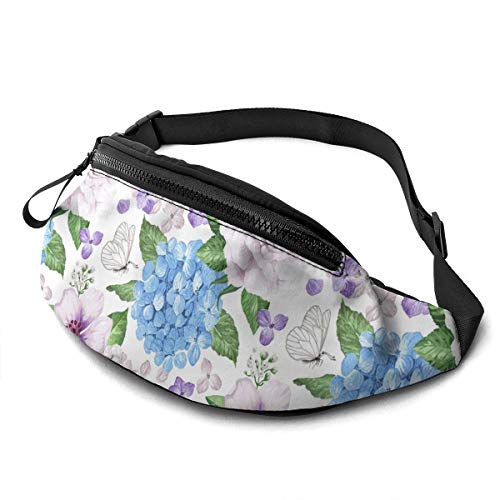 Gürteltasche für Männer und Frauen, Hortensien-Blumen, Schmetterling, Hüfttasche mit Gürtel, verstellbare Umhängetasche, Umhängetasche, Brusttasche für Reisen, Wandern, Radfahren, Laufen von DJNGN