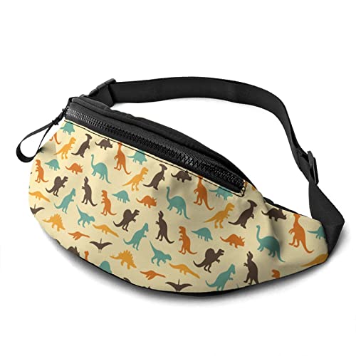 Gürteltasche für Männer und Frauen, Silhouetten von Dinosauriern, Hüfttasche mit Gürtel, verstellbare Umhängetasche, Umhängetasche, Brusttasche für Reisen, Wandern, Radfahren, Laufen von DJNGN