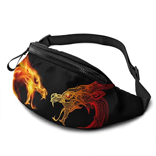 Gürteltasche für Männer und Frauen, Zwei Drachenköpfe im Feuer, Hüfttasche mit Gürtel, verstellbare Umhängetasche, Umhängetasche, Brusttasche für Reisen, Wandern, Radfahren, Laufen von DJNGN