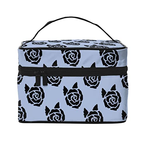 Handbemalte Blumen-Make-up-Tasche Reise-Kosmetiktasche für Frauen Mädchen Große Make-up-Organizer-Tasche Tragbare Kulturtasche Reise Blau von DJNGN