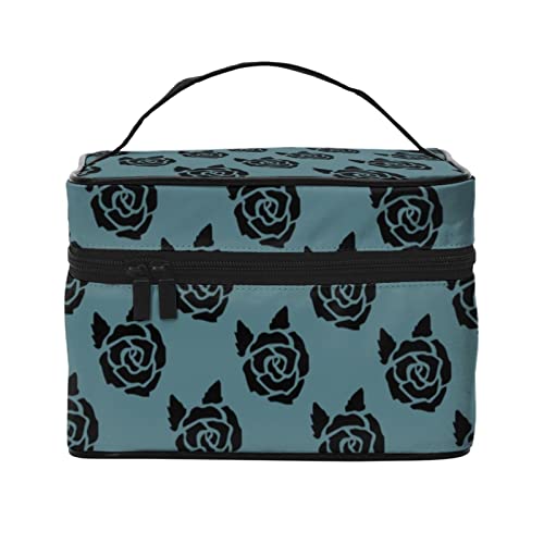 Handbemalte Blumen-Make-up-Tasche Reise-Kosmetiktasche für Frauen Mädchen Große Make-up-Organizer-Tasche Tragbare Kulturtasche Reise Grün von DJNGN