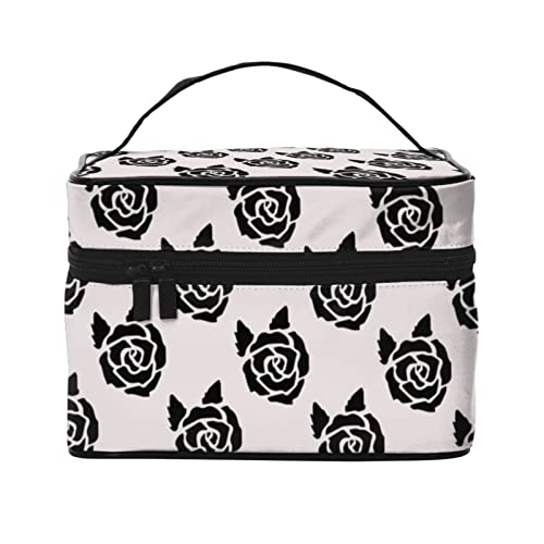 Handbemalte Blumen-Make-up-Tasche Reise-Kosmetiktasche für Frauen Mädchen Große Make-up-Organizer-Tasche Tragbare Kulturtasche Reise Lila Weiß von DJNGN