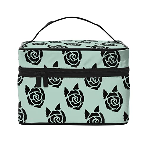 Handbemalte Blumen-Make-up-Tasche Reise-Kosmetiktasche für Frauen Mädchen Große Make-up-Organizer-Tasche Tragbare Kulturtasche Reise Mintgrün von DJNGN