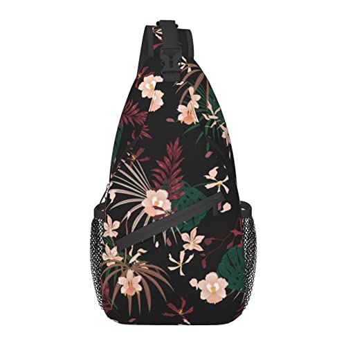 Hawaii Tropical Flower Sling-Rucksack, Reisen, Wandern, Tagesrucksack, Blumenmuster, Seil, Umhängetasche für Damen und Herren von DJNGN