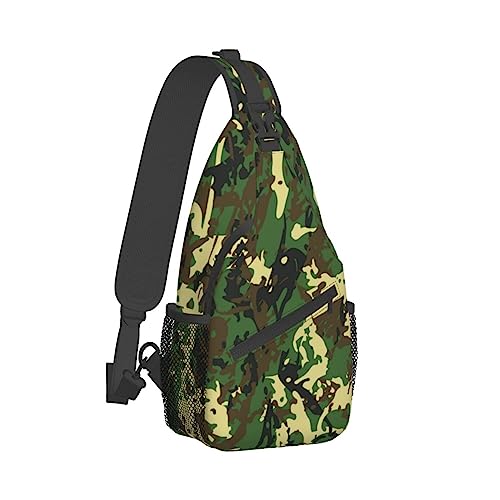 Herren-Umhängetaschen, lässig, kompatibel mit Green Camo Army Camouflage-Tagesrucksäcken für Radfahren und Reisen, modischer Sling-Schulter-Rucksack, quadratischer Rucksack mit kleiner Tasche für Schl von DJNGN