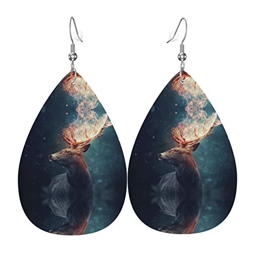 Hirsch Jagd Leder Ohrringe für Frauen baumeln Ohrring Tropfen Anhänger mit Haken Geschenke für Erwachsene Mädchen von DJNGN