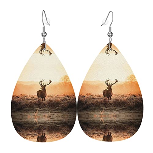 Hirsch Wildnis Leder Ohrringe für Frauen baumeln Ohrring Tropfen Anhänger mit Haken Geschenke für Erwachsene Mädchen von DJNGN