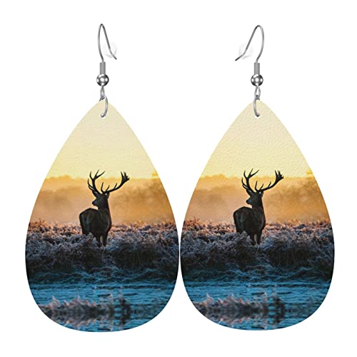 Hirsch Wildnis Leder Ohrringe für Frauen baumeln Ohrring Tropfen Anhänger mit Haken Geschenke für Erwachsene Mädchen von DJNGN