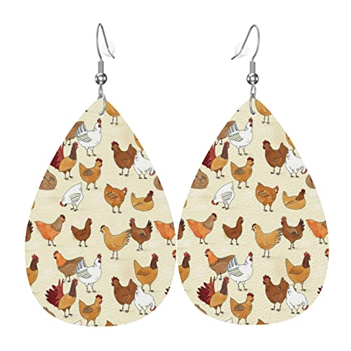 Hühner-Leder-Ohrringe für Frauen, baumelnder Ohrring, Tropfen-Anhänger mit Haken, Geschenke für erwachsene Mädchen von DJNGN