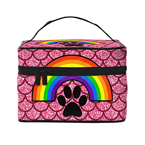 Make-up-Tasche mit Hundepfoten-Regenbogenmotiv, Kulturbeutel für Damen, Kosmetiktasche, Reise-Kulturbeutel, Make-up-Reisetasche, Make-up-Organizer, große Make-up-Tasche von DJNGN
