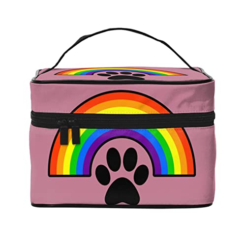 Kulturbeutel mit Hundepfote, Regenbogen-Pink, für Damen, Kosmetiktasche, Reise-Toilettenartikel, Make-up-Organizer von DJNGN