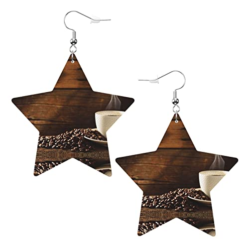 Kaffeetasse und Kaffeebohnen Pvc Kunstleder sternförmige Ohrringe Anhänger von DJNGN