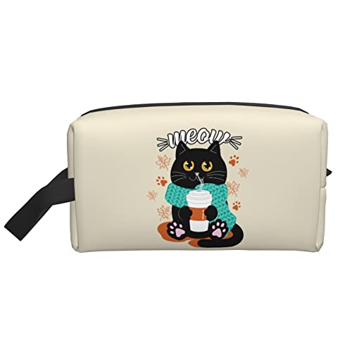 Katze Trinken Kaffee Beige Make-up-Tasche Reise-Toilettenartikel Make-up-Organizer Reisen große Kapazität tragbare Reise-Kosmetiktaschen für Frauen Mädchen von DJNGN