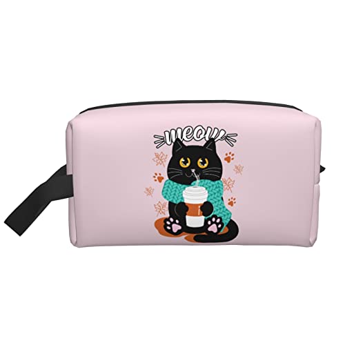 Katze Trinken Kaffee Rosa Make-up-Tasche Reise-Toilettenartikel Make-up-Organizer Reise große Kapazität tragbare Reise-Kosmetiktaschen für Frauen Mädchen von DJNGN