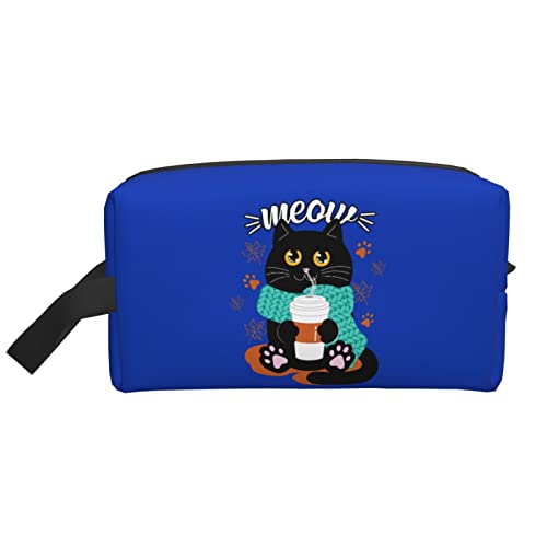 Katze Trinken Kaffee blau Make-up-Tasche Reise-Toilettenartikel Make-up-Organizer Reisen große Kapazität tragbare Reise-Kosmetiktaschen für Frauen Mädchen von DJNGN