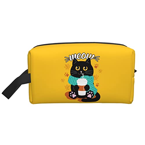 Katze Trinken Kaffee gelb Make-up-Tasche Reise-Toilettenartikel Make-up-Organizer Reisen große Kapazität tragbare Reise-Kosmetiktaschen für Frauen Mädchen von DJNGN