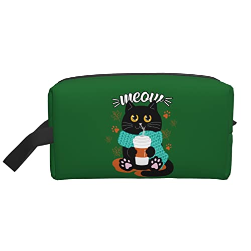 Katze Trinken Kaffee grün Make-up-Tasche Reise-Toilettenartikel Make-up-Organizer Reisen große Kapazität tragbare Reise-Kosmetiktaschen für Frauen Mädchen von DJNGN