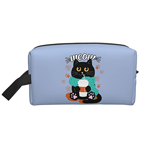 Katze Trinken Kaffee hellblau Make-up-Tasche Reise-Toilettenartikel Make-up-Organizer Reisen große Kapazität tragbare Reise-Kosmetiktaschen für Frauen Mädchen von DJNGN