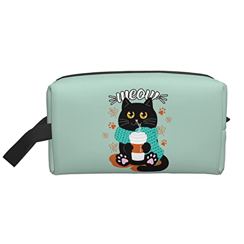 Katze Trinken Kaffee hellgrün Make-up-Tasche Reise-Toilettenartikel Make-up-Organizer Reisen große Kapazität tragbare Reise-Kosmetiktaschen für Frauen Mädchen von DJNGN