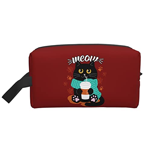 Katze Trinken Kaffee rot Make-up-Tasche Reise-Toilettenartikel Make-up-Organizer Reisen große Kapazität tragbare Reise-Kosmetiktaschen für Frauen Mädchen von DJNGN