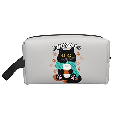 Katze Trinken Kaffee weiß Make-up-Tasche Reise-Toilettenartikel Make-up-Organizer Reisen große Kapazität tragbare Reise-Kosmetiktaschen für Frauen Mädchen von DJNGN