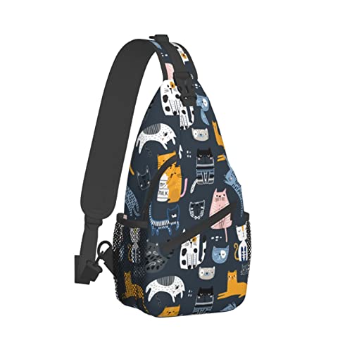 Katzen-Schultertasche, Reise-Crossbody-Rucksack, Schultertasche, Brust, Wandern, Tagesrucksack für Damen und Herren, mit Riemen, leicht, für den Außenbereich von DJNGN