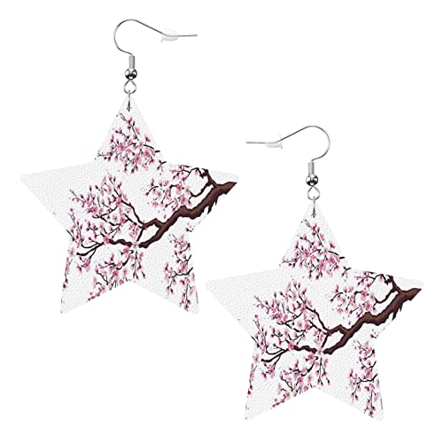 Kirschblüten Baum Pvc Kunstleder Sternförmige Ohrringe Anhänger von DJNGN