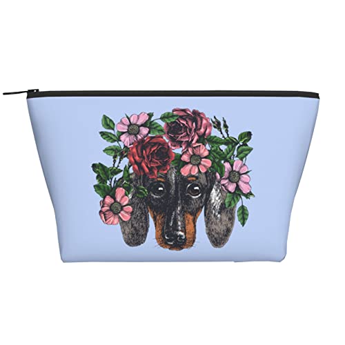 Kleine Kosmetiktasche für Damen, Teenager und Mädchen, kleine Kosmetiktasche, Kulturbeutel für unterwegs, süße Tasche, Make-up-Tasche, Zubehör-Organizer, Dackelblume von DJNGN