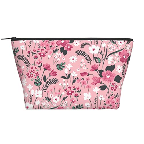 Kleine Make-up-Tasche für Frauen, Teenager, Mädchen, kleine Kosmetik-Kulturtasche, Reise, süße Tasche, Make-up-Tasche, Zubehör, Organizer, rosa Blumen von DJNGN