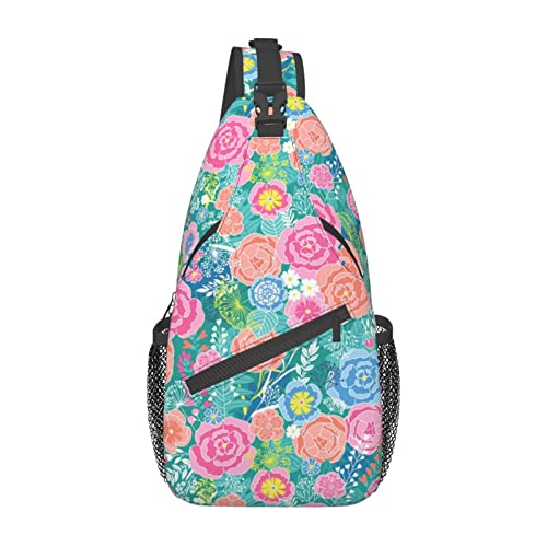 Kleine Schultertasche mit Vintage-Bouquet-Blumenmuster für Damen und Herren, Umhängetasche, Radfahren, Wandern, Tagesrucksack, Brust- und Umhängetasche von DJNGN