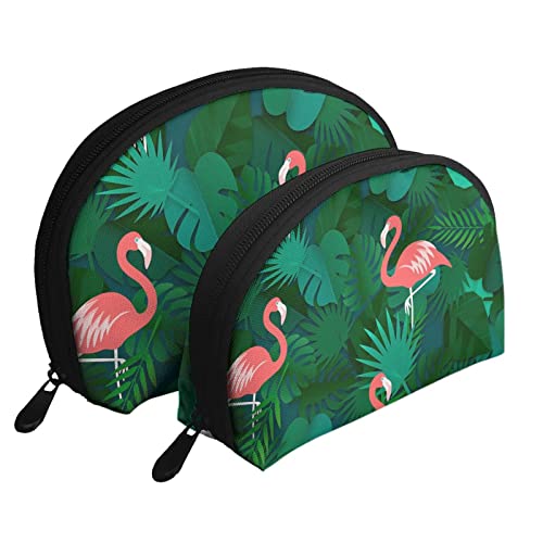Kosmetiktasche mit Flamingo und tropischen Blättern, Reisehandtasche für Frauen und Mädchen von DJNGN
