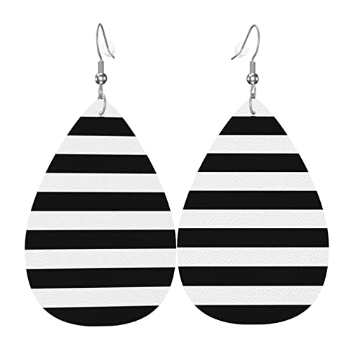 Lederohrringe für Frauen und Mädchen, schwarz-weiß gestreifte modische Tropfenohrringe von DJNGN