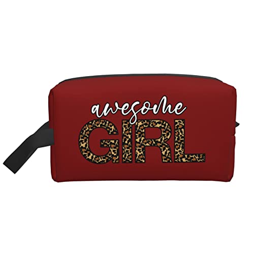 Leopardenmuster Text Mädchen Rot Make-up-Tasche Reise-Toilettenartikel Make-up-Organizer Reisen Große Kapazität Tragbare Reise-Kosmetiktaschen für Frauen Mädchen von DJNGN