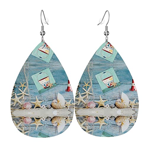 Leuchtturm-Strand-Pvc-Kunstleder-Ohrringe, Haken ist 925 versilbertes Material von DJNGN