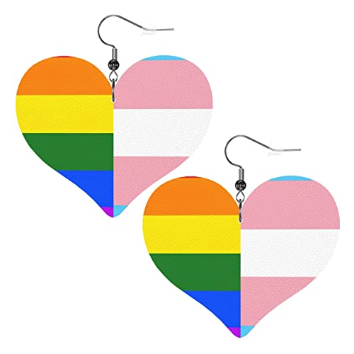 Lgbt Regenbogen und Transgender Pride Flagge Herz Leder Ohrringe für Frauen baumeln Ohrring Tropfen Anhänger mit Haken Geschenke für Erwachsene Mädchen von DJNGN