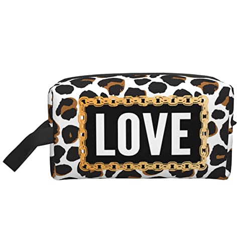 Love Brown Leopard Make-up-Tasche, Reise-Toilettenartikel, Make-up-Organizer, Reise, große Kapazität, tragbare Reise-Kosmetiktaschen für Frauen und Mädchen von DJNGN
