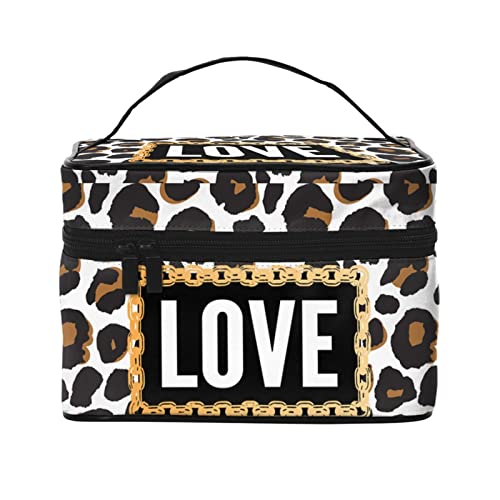 Love Brown Leopard Make-up-Tasche Kulturtasche für Frauen Kosmetiktasche Reise-Kulturtasche Make-up-Reisetasche Make-up-Organizer Große Make-up-Tasche von DJNGN