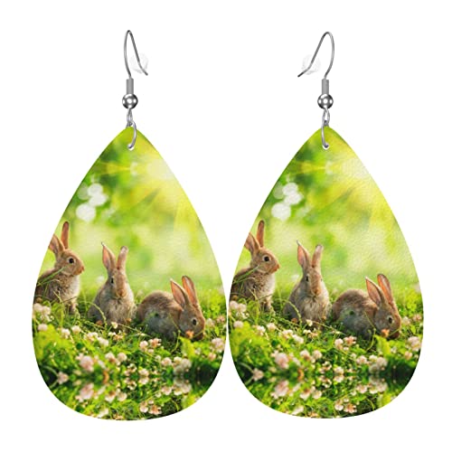 Lustige Kaninchen PVC-Kunstleder-Ohrringe, Haken ist 925 versilbertes Material von DJNGN