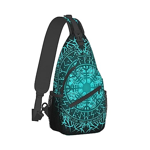 Männer und Frauen Sling Bag Chest Daypack, kompatibel mit Bue Circle Viking Vegvisir Runic Compass Schulterrucksack Crossbody für Wandern/Camping/Laufen, lässiger und großvolumiger Anti-Diebstahl-Ruck von DJNGN