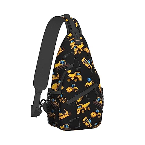 Männer und Frauen Sling Bag Chest Daypack, kompatibel mit Cool Black Yellow Buldozer Excavator Construct Machines Schulterrucksack Crossbody für Wandern/Camping/Laufen von DJNGN