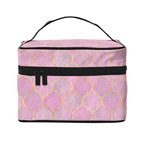 Make-up-Tasche, Reise-Kosmetiktasche für Frauen, Mädchen, große Make-up-Organizer-Tasche, tragbare Kulturtasche, rosa Muster von DJNGN