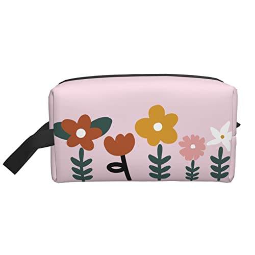 Make-up-Tasche, einfache abstrakte Blume, Reise-Toilettenartikel, Make-up-Organizer, Reise, große Kapazität, tragbar, Reise-Kosmetiktaschen für Frauen, Mädchen, Rosa von DJNGN