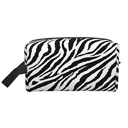 Make-up-Tasche, schwarz, weiß, Zebradruck, Reise-Toilettenartikel, Make-up-Organizer, Reise, große Kapazität, tragbare Reise-Kosmetiktaschen für Frauen und Mädchen von DJNGN